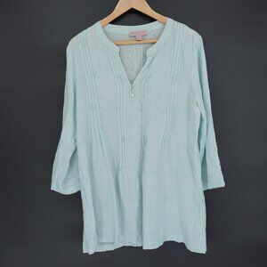 St Tropez West Linen Tunic Top Cover Up Large Blue Coastal Resort